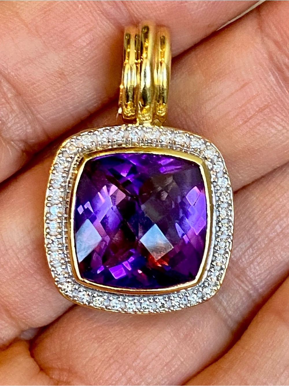 David Yurman 18k Gold Amethyst and Diamond Enhancer Pendant 30mm 17.5gr - Picture 3 of 8